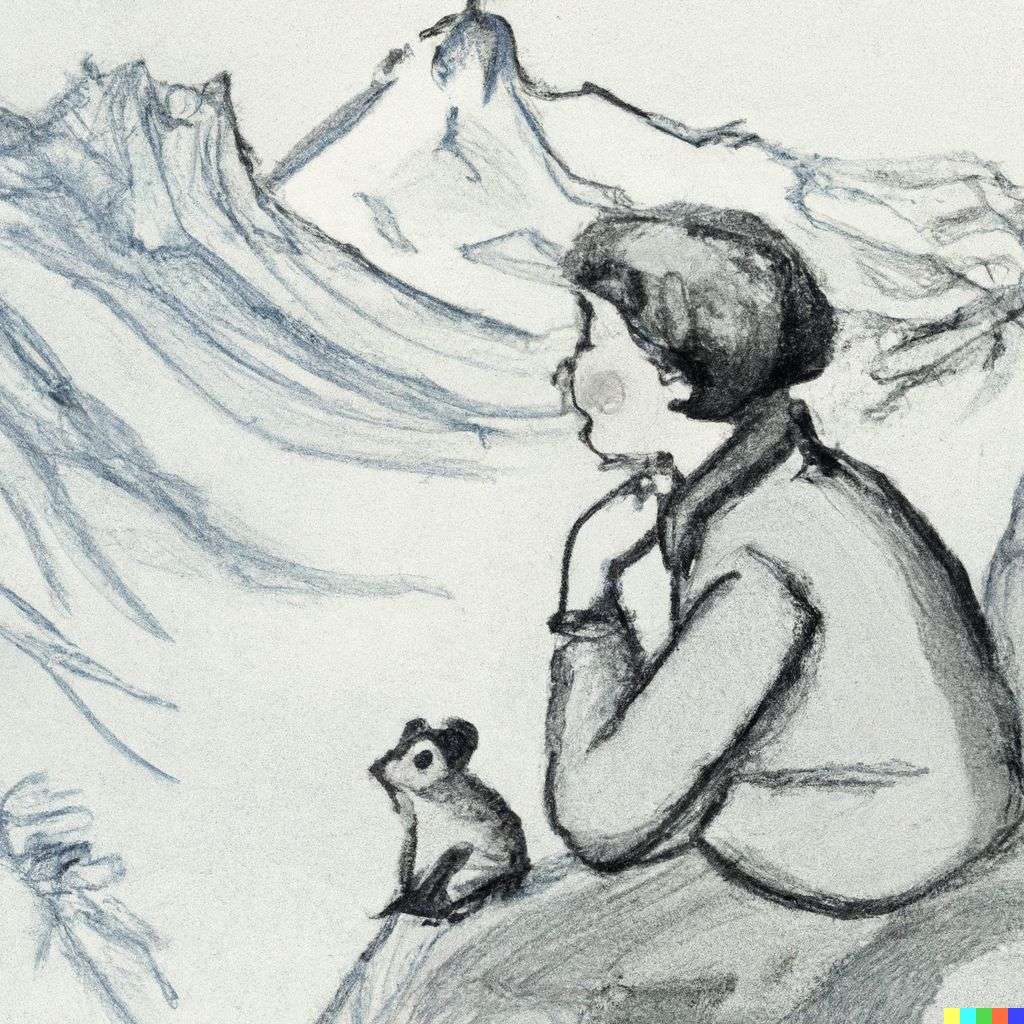 someone gazing at Mount Everest, by Beatrix Potter